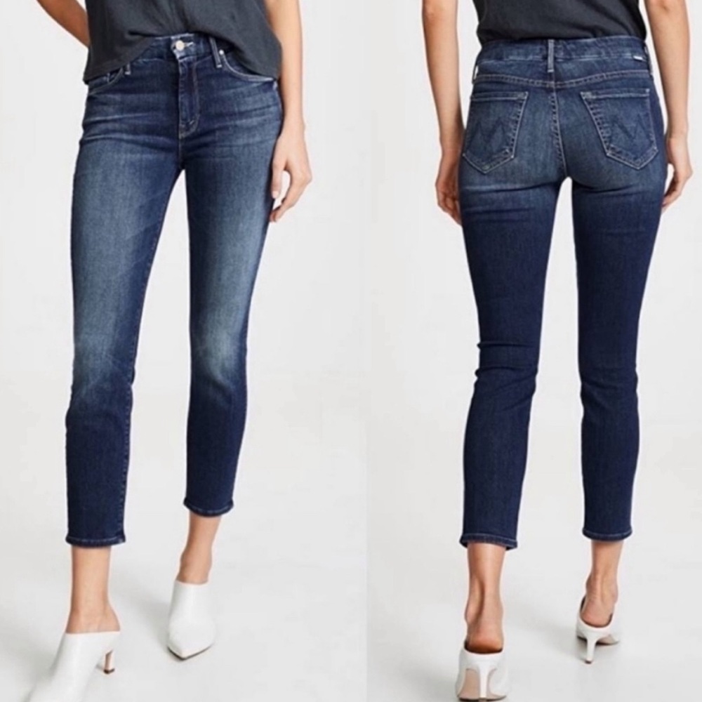 Mother The Looker Crop Skinny On The Edge Mid Rise Medium Wash Stretch Jeans 33